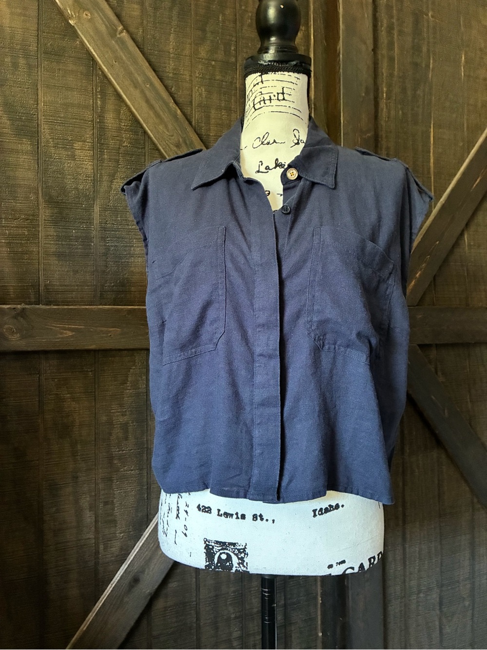 Michael Kors Navy Sleeveless Button-Front Shirt